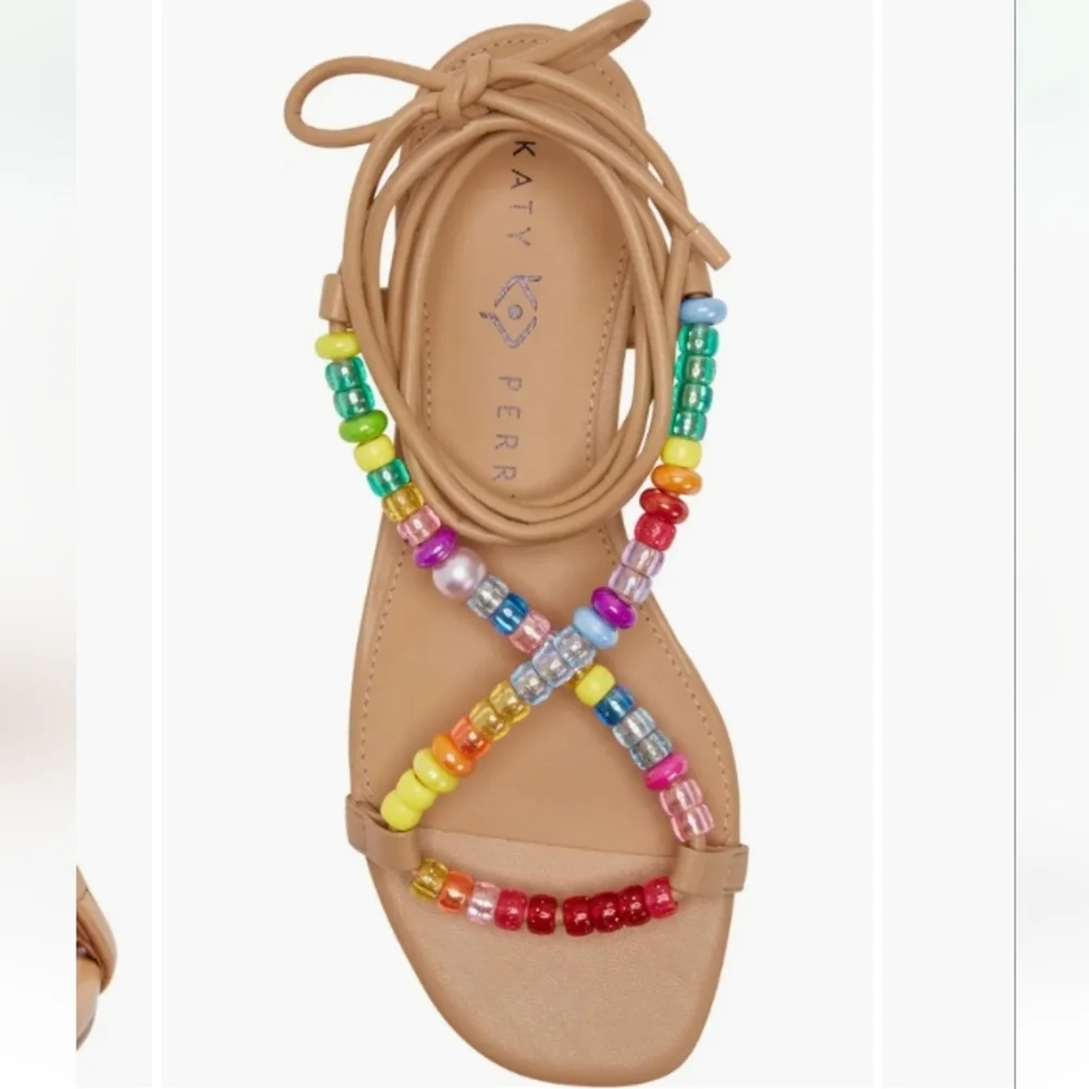 NWT Katy Perry Halie Bead Lace-Up Sandals Fuchsia Pink - Picture 2 of 6